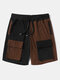 Mens Contrast Patchwork Flap Pocket Corduroy Cargo Shorts - Black