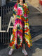 Vestido maxi casual com estampa de flores Cottagecore manga bufante - Vermelho