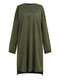 Casual Solid Color O-neck Asymmetrical Long Sleeve Dress - Army