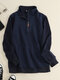 Solid Zip Front Pocket Long Sleeve Lapel Women Sweatshirt - Navy
