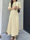 Leisure Solid Knotted Round Neck Half Sleeve Maxi Dress - Beige