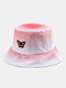 Women Dacron Water Ripple Ombre Embroidered Butterfly Patch Casual Sunscreen Bucket Hat - Pink