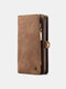 Men Vintage Faux Leather Multifunction Waterproof Long Wallet Phone Bag - Brown