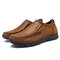 Men Large Size Hand Stitching Microfiber Leather Non-slip Casual Shoes - Red Brown