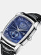 11 colores de aleación de PU para hombres vendimia Watch Calendario de puntero decorado luminoso de cuarzo Watch - Caja plateada Esfera azul Banda 