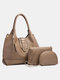 Womens Brown Tassel Rivet PU Leather Purses Satchel Handbags Shoulder Tote Bag Crossbody 3 PCS Purse Set - Khaki