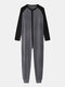 Mens Color Block Long Sleeve Crew Neck Button Comfy Casual Cotton Pajamas Onesies - Gray