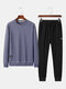 Mens Topstitching Letter Back Print Sweatshirt Casual Two Pieces Outfits With Joggers - Gray