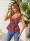 Burgundy Calico Twisted Deep V-neck Tank Top - Wine Red