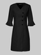 Casual V-neck Bell Sleeve Plus Size Button Dress for Women - Black
