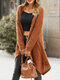Solid Color Asymmetrical Hem Loose Casual Cardigan For Women - Brown