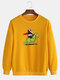 Mens Panda Dinosaur Print Crew Neck Cotton Drop Shoulder Sweatshirts - Yellow