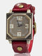Vintage Square Dial Men Watch Adjustable Octagon Leather Quartz Watch - Red