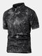Men Camo Print Business Half Buttons Soft Breathable Work Polos Shirts - Black