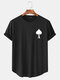 Mens Poker Heart A Print Curved Hem Cotton Short Sleeve T-Shirts - Black