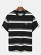 Hombre Colorful Stripe Applique Crew Cuello Preppy Camisetas de manga corta - Negro