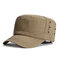 Men Sunshade Breathable Cotton Military Hat Travel Casual Solid Color Flat Cap - Khaki