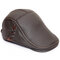 Mens High Quality Genuine Cowhide Lace-up Beret Caps Casual Warm Windproof Forword Hats - Brown