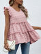 Swiss Dot Solid Ruffle Sleeve Romantic Blouse For Women - Pink