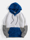 Mens Fleece Patchwork Drop Shoulder Loose Pullover Plush Hoodie - Blue