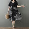 Cotton Linen National Style Printed Literary Retro Dress - Black