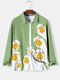 Chemises à manches longues boutonnées à revers imprimé canard de dessin animé pour hommes hiver - vert
