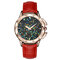 Luxury Womens Watches Flower Case Kaleidoscope Shining Dial Genuine Leather Lady Quartz Watches - Red