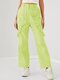 Solid Color Pocket Casual Cargo Pants For Women - Green