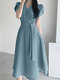 Damen Solid V-Ausschnitt Casual Kurzarm Kleid mit Gürtel - Blau