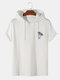 Mens Knitted Texture Coconut Tree Embroidery Drawstring Hooded T-Shirt - White