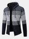 Mens Color Block Zip Front Plush Lined Knit Warm Hooded Cardigans - Dark Gray