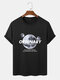 Mens Planet Letter Printed Crew Neck Short Sleeve T-Shirts - Black