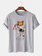 Mens Cartoon Astronaut Bear Print Cotton Short Sleeve Casual T-Shirt - Gray