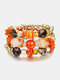 Vintage Irregular Multi-shape Beaded Multi-layer Winding Elastic Alloy Crystal Acrylic Bracelet - Orange