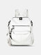 Women Vintage Lock Large Capacity Multi-Pocket Backpack Student Bag - White
