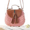 Women Travel Straw Beach Bags Tassel Patchwork Crossbody Bags - Pink