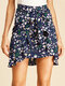 Floral Print Ruffle Asymmetrical Short Casual Skirt for Women - Dark Blue
