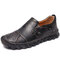 Men Retro Hand Stitching Leather Non slip Side Zipper Casual Shoes - Black