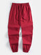 Mens National Style Embroidery Cotton Linen Casual Cuffed Pants - Wine Red
