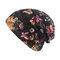 Women Flowers Ethnic Cotton Lace Beanie Hat Vintage Good Elastic Breathable Summer Turban Caps - Black