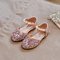 Girls Sequined Pearls Decor Hook Loop Shining Princess Flat Shoes - Pink