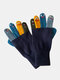 Unisex Handmade Knitted Jacquard Contrast Color Cartoon Grimace Decorative Five-finger Full Finger Gloves - Navy