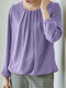 Женская однотонная плиссированная блузка с длинными рукавами и эластичным подолом Шея - пурпурный