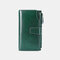 Women Genuine Leather RFID Anti Theft Oil Wax 6.3 Inch Phone Long Wallet Purse - Green