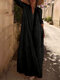 Casual Solid Color V-neck Long Sleeve Pleated Dress - Black