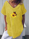 Butterfly Flower Print Short Sleeve Casual T-shirt For Women - Yellow