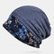 Printed Lace Stitching Beanie Scarf Hat Dual-use Turban Cap - Navy