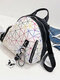 Women Ins PU Leather Sports Bag Geometric Pattern Printed Quilted Bag Backpack Crossbody Bag Shoulder Bag - White
