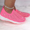 Plus Size Women Comfy Rhinestone Elastic Mesh Flat Walking Sneakers - Rose