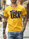 Mens American Flag Letter Print Casual Short Sleeve T-Shirts - Yellow